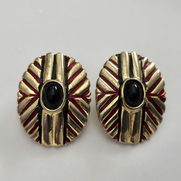 RARE FIND Vintage Statement Donald Stannard clip on earrings Art Deco style - Picture 4 of 8